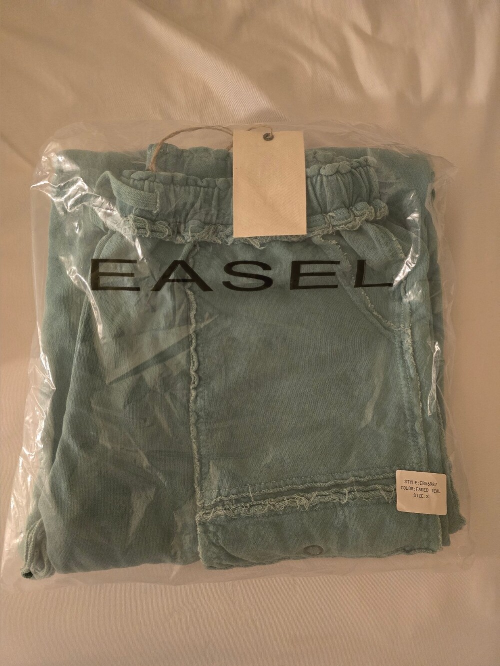 Easel "Durango" French Terry Cargo Wide Leg Pants in Teal Blue Sz S - Picture 6 of 6